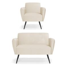 Imagem de Sofá Namoradeira Com Poltrona Pés Palito De Ferro Bruna Corino - D`rossi Cor Bege