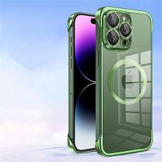 Imagem de Estojo sem moldura transparente galvanizado para iPhone 14 Pro Max 12 13 Pro Max 14 Plus Capa magnética de carregamento sem fio, verde, para iPhone 14