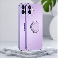 Imagem de Capa de telefone galvanizada fosca macia para iPhone 11 12 13 Pro Max XS X XR 7 8 Plus SE 2020 Mini suporte com anel de suporte traseiro, roxo, para iPhone 12