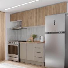 Imagem de Cozinha Modulada 4 Peças com Tampo e Rodapé 3 Aéreos e 1 Balcão Ipanema Cabecasa Madeiramadeira Cinza Trama/Acácia
