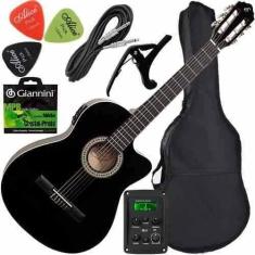 Imagem de Kit Violão Giannini Eletroacústico Flat + Acessórios Nf14 Bk