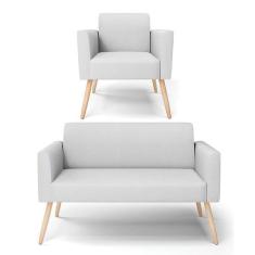 Imagem de Sof  Namoradeira Com Poltrona P s Palito Natural Marisa Linho