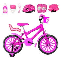 Imagem de Bicicleta Infantil Feminina Aro 16 Nylon + Kit Premium Pink