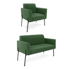 Imagem de Sofá Namoradeira e Poltrona Pé de Ferro Preto Marisa Suede Verde D03 - D`Rossi