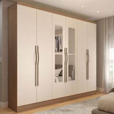 Imagem de Guarda-Roupa Casal Dinamarca com Espelho Natural/Off White - Panorama Móveis