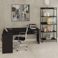 Imagem de Conjunto Home Office 2 Peças com Escrivaninha Work30 e Estante Kuadra Preto Onix