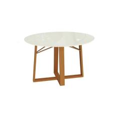 Imagem de Mesa De Sala Jantar Elma Madeira Maciça + Tampo Com Vidro 120x120cm Carvalho off White