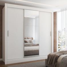 Imagem de Guarda-Roupa Casal Flórida 3 Portas de Correr com Espelho Branco Fosco - Panorama Móveis