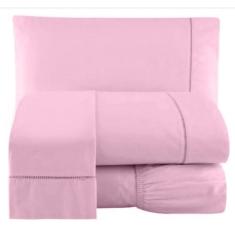 Imagem de Jogo De Lençol Percal Ponto Palito Queen 4 Peças Rosa