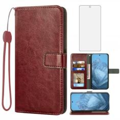 Imagem de Capa carteira compatível com Google Pixel 9 Pro XL, protetor de tela de vidro temperado e capa flip de couro, suporte de cartão, acessórios de celular, capas para celular para Pixel9 9Pro 9ProXL nove