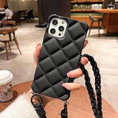 Imagem de Estojo com cordão cruzado 3D Diamond Lattice para iPhone 14 11 12 13 Pro Max XR XS X 6 7 8 Plus SE Silicone Bumper Cover, preto, para iPhone 12 Pro