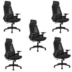 Imagem de Kit 5 Cadeiras Office Diretor Toledo com Apoia Cabeça e Braços 3d Nr17 Preto