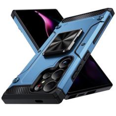 Imagem de POCHY Capa fina para Samsung Galaxy S24 Ultra/S24 Plus/S24, proteção contra quedas de grau militar, invisível, giratória, suporte de anel de metal, azul, S24 Plus