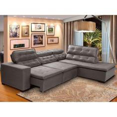 Imagem de Sofá 5 Lugares Canto 2,80x2,20 m Sttilo Retrátil e Reclinável Chaise E Pillow e Molas Cinza- Megasul