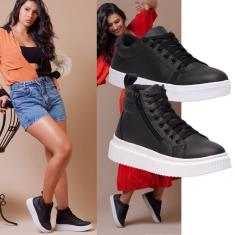 Imagem de Tênis Feminino Preto + Coturno Plataforma Preto Dois Estilos Ousados Que Elevam Qualquer Look.