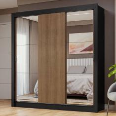Imagem de Guarda-roupa Casal 3 Portas Correr Espelhos Preto/rustic