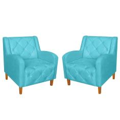Imagem de Kit Poltrona Decorativa Munique Pés Trapézio Suede  Turqueza - DS Estofados