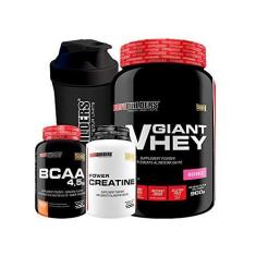 Imagem de KIT Giant Whey 900g + POWER Creatina 100g + BCAA 100g + Coqueteleira - BodyBuilders Sabor Morango
