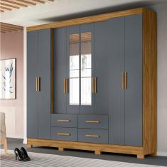 Imagem de Guarda Roupa Casal 8 portas espelho 4 gavetas Freijó / Cinza San Lorenzo Plus - Moval