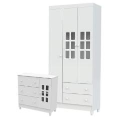 Imagem de Cômoda Infantil E Guarda Roupa 3 Portas Mariah Branco Brilho - Carolin