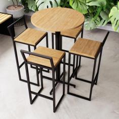 Imagem de Conjunto Mesa Alta Bar Bistr  Redonda 4 Banquetas Confort Pin