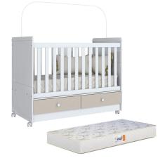Imagem de Berço Mini Cama Aquarela com Colchão D18 de 10cm Bege - Branco/Cristal - Móveis Henn