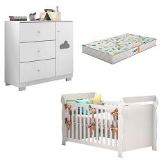 Imagem de Berço Americano Lara E Cômoda Infantil Ane Branco Brilho Com Colchão Gazin - Phoenix Baby