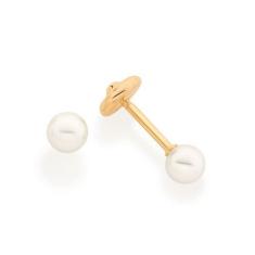 Imagem de Brinco Rommanel Banhado Ouro Pérola 4 MM Adulto/ Infantil 520190