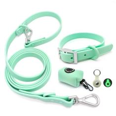 Imagem de ZALER Conjunto de coleira e coleira para cães, à prova d'água, ajustável, à prova de mau cheiro para cães grandes, médios e pequenos, coleira para cães de 1,8 m com suporte para coleira de cachorro e