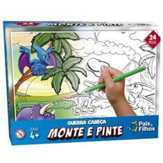 Imagem de Jogo Quebra Cabeça Monte E Pinte Desenho Dinossauro 24 peças