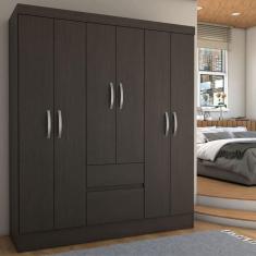 Imagem de Guarda-Roupa Casal Sena Slim 6 Portas 2 Gavetas ébano - Panorama Móveis