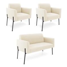 Imagem de Sofá Namoradeira 2 Poltronas Pé de Ferro Preto Marisa Veludo Bege D03 - D'Rossi