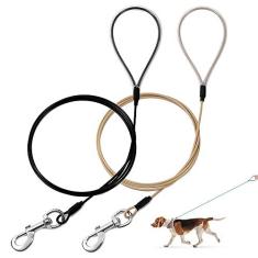 Imagem de Mi Metty Coleira para cães à prova de mastigação, cabo de metal de 1,8 m, coleira resistente feita de corda de arame revestida, resistente à mastigação, ótima para cães grandes e filhotes de dentição,