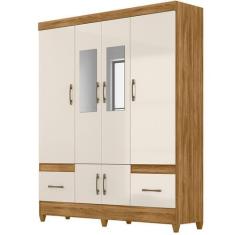 Imagem de Guarda Roupa Ms912 165cm 6 Portas Freijó Off White Com Espelho Moval