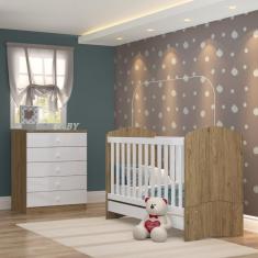 Imagem de Quarto de Bebê Completo com Berço Mini Cama e Cômoda Faz de Conta Espresso Móveis Rústico/Branco
