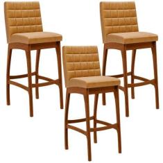 Imagem de Kit 03 Banquetas Altas Para Cozinha Sala de Jantar Fixa Mila L02 Mater
