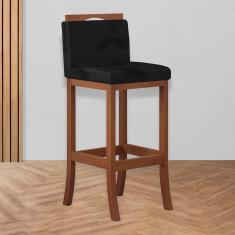 Imagem de Banqueta Alta Encosto Estofado 38 x 102 Cm Turim Madeira Maciça Castanho Suede Preto CCS