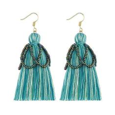 Imagem de MAXBROTHERS brincos artesanais com miçangas ocas de madeira e contas de madeira retrô brincos de borla estilo étnico europeu e americano