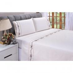 Imagem de Jogo Lençol Fluence Quarto Casal King Bordado 4 Peças 2fronha Cor: Palha Com Chocolate