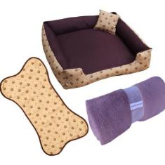 Imagem de Cama G Cama Pra Cachorro 70X70cm Cama Pet Até 15Kg +Tapete E Manta - G