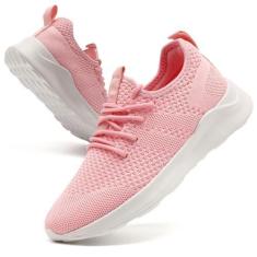 Imagem de WOHHHW Tênis de caminhada feminino, casual, com cadarço, leve, sem cadarço, tênis de corrida sem cadarço, 01 Rosa, 38