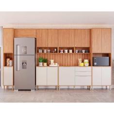 Imagem de Cozinha Modulada Completa Divina 9 Peças (3Aéreos+2Balcões+2Paneleiros+2Complementos) CZ010 Freijo/Off White - MGM
