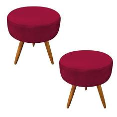Imagem de Kit 2 Puffs Banqueta Redonda Nina Suede Pés Palito Castanho - Pallazio