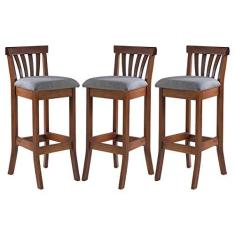 Imagem de Kit 3 Banquetas Alta Estofada Anthurium 36 x 100 Cm Madeira Maciça Imbuia Linho Cinza L55 - RMI