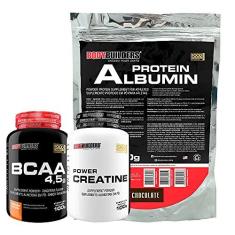 Imagem de Kit Albumin Protein 500g + Power Creatina 100g + BCAA 100g Tangerina - Bodybuilders Sabor Chocolate