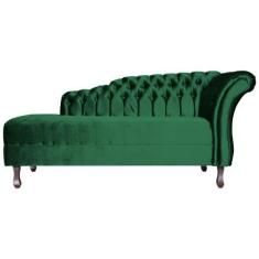 Imagem de Recamier Decorativo Divã Styllus Lado Esquerdo Veludo Verde Pés Madeir