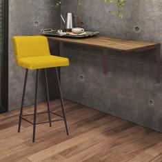 Imagem de Kit Mesa Suspensa de Parede Fixa MDF Carvalho + 1 Banqueta Lexi Ferro Marrom Sintético Amarelo - Ahazzo Móveis