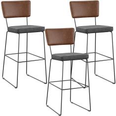 Imagem de Kit 3 Banqueta Alta Cozinha Allana L02 Marrom Cinza Escuro