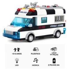 Imagem de Conjunto quebra cabeça 77 Peças para montar  Carro de Polícia Branco p