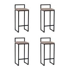 Imagem de Kit 4 Banquetas Altas Industriais Em Aço Dori Preto Assento Suede Bege - Cor: Bege